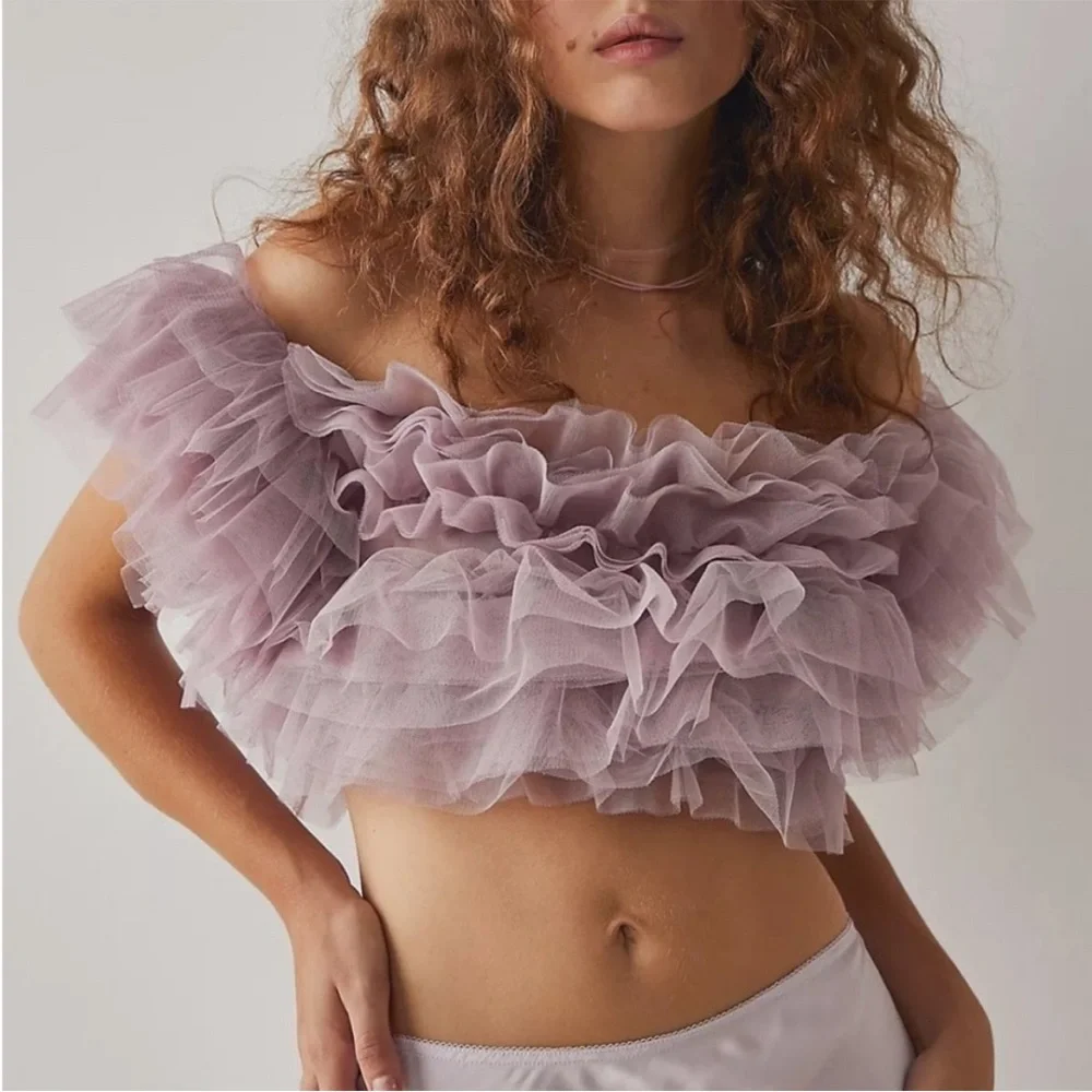 Free People Ruffled Off-Shoulder Top in Pink - Picture 3 of 6